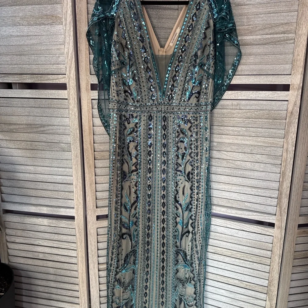 Babeyond 1920s Gatsby Beaded Dress Size 16 Teal Art Deco Formal Gown - Picture 4 of 12
